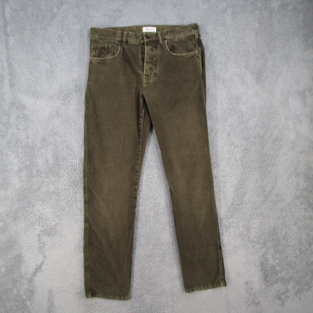 Rowan Mens Corduroy Pants Olive Green Stretch Cotton Button Fly Straight Leg 34